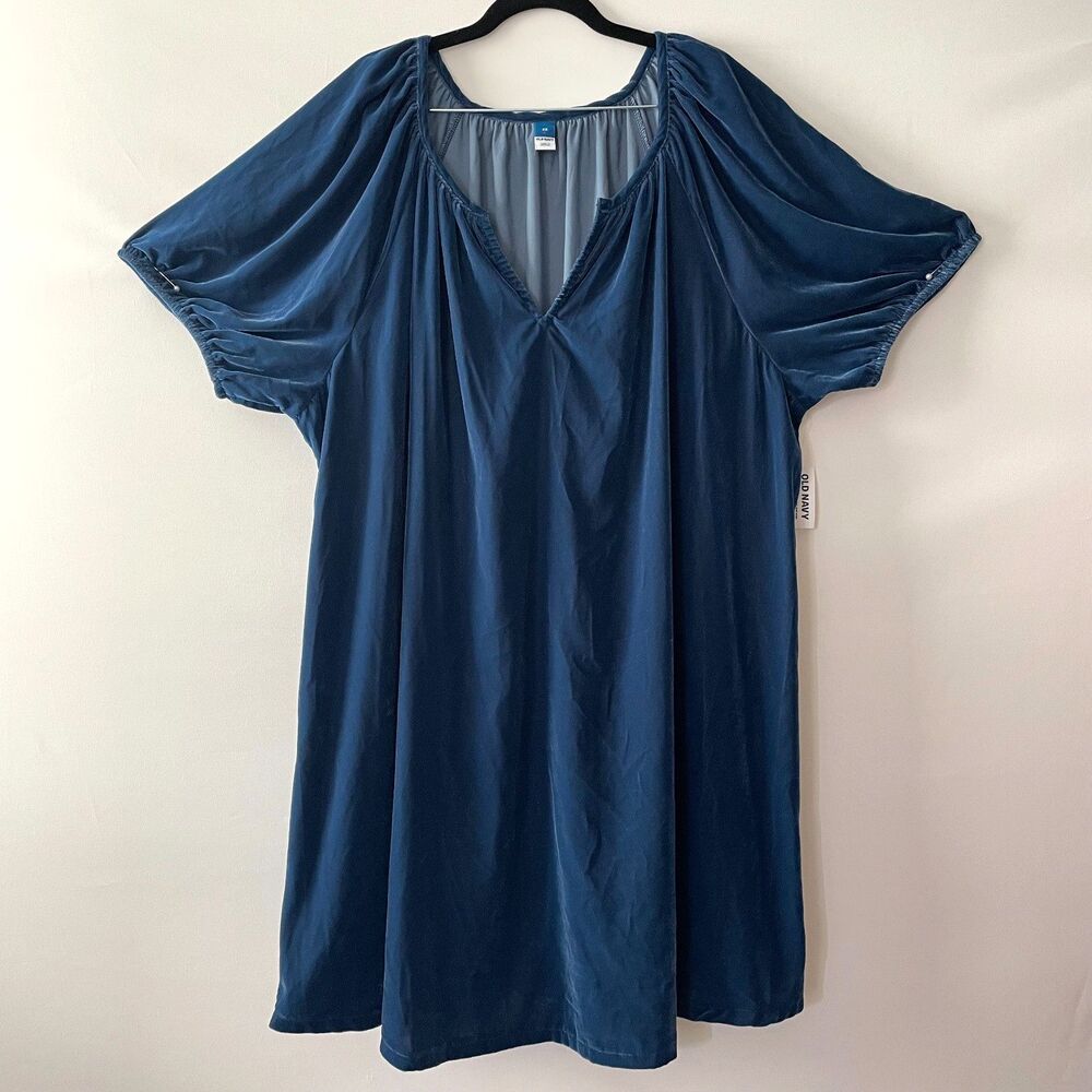 Old Navy Puff Sleeve Velvet Mini Shift Dress Navy Blue 2X New With Tags